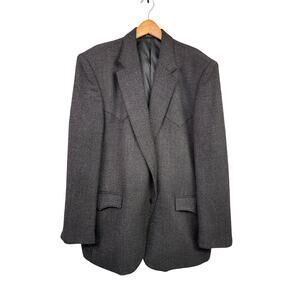 Circle S Black Wool Western Blazer Size 48R Cowboy 2 Button Sports Coat Grey